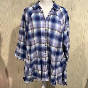 PUNCH Long Sleeve Cotton Flannel Tunic  Longer in back